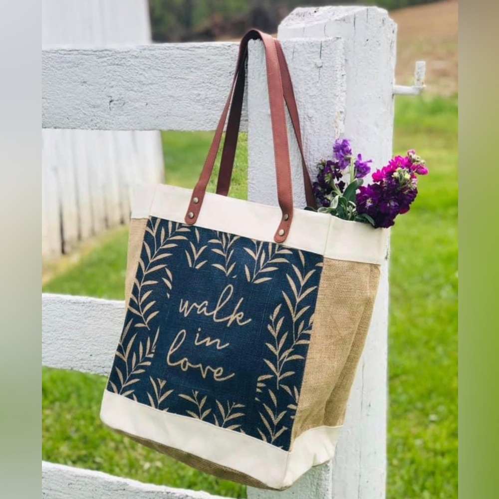 NEW Walk in love burlap bag